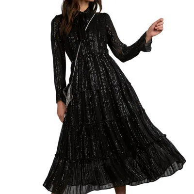 Elan Shimmer Stripe Maxi Dress In Black Shimmer Stripe