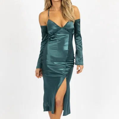 Emory Park Satin Maxi Dress W/ Long Cuff-sleeve In Emerald In Green