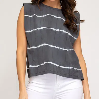 She + Sky Tie Dyed Sleeveless Top In Charcoal In Grey