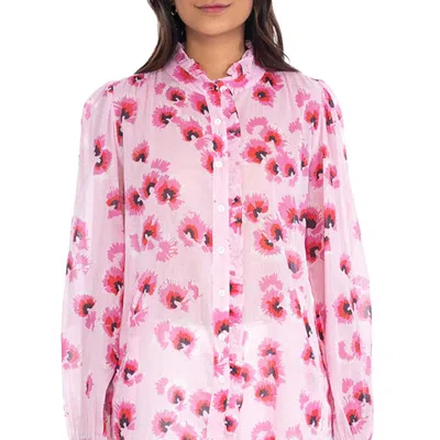 Banjanan Christina Shirt In Leopard Floral Tulle In Pink