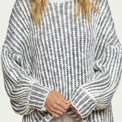 Pol Mock Neck Knit Sweater In Grey Two-tone