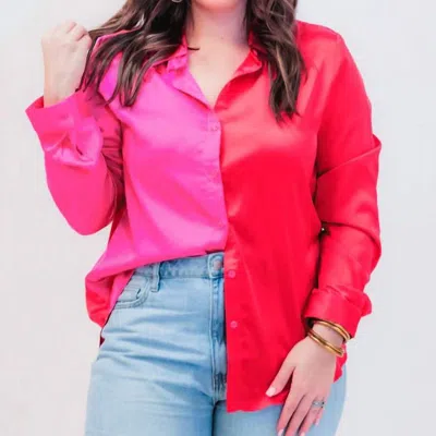 Jess Lea On Trend Button Up Top In Red/fuschia