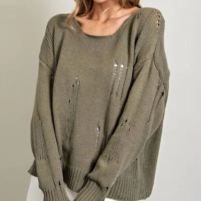 Eesome Elena Distressed Sweater In Dry Herb In Green