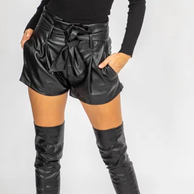 Olivaceous Vegan Leather Belted Shorts In Black
