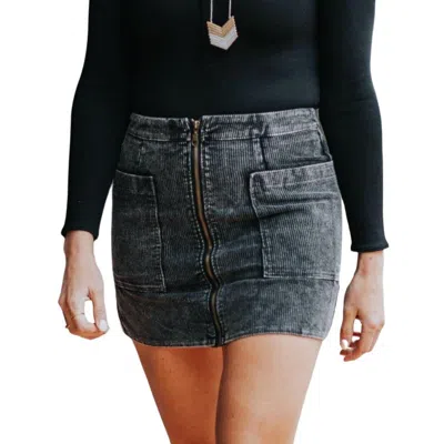 She + Sky Mini But Mighty Corduroy Skirt In Charcoal In Black