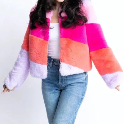 Karlie Colorblock Stripe Fur Jacket In Pink