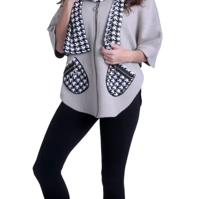 Angel Houndstooth Poncho Sweater In Stone/black