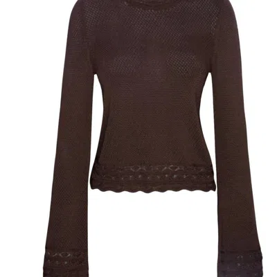 Frame Pointelle Bell Sleeve Sweater In Chocolate In Brown
