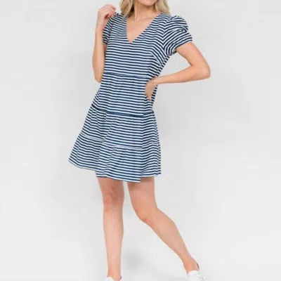 Sail To Sable Short Sleeve Tiered Dress In Navy/white In Blue