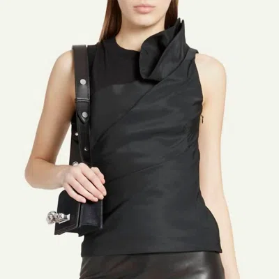 Alexander Mcqueen Fitted Tank With Polyfaille Corsage Detail In Black