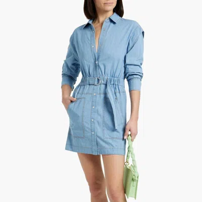 Derek Lam 10 Crosby Cotton-chambray Mini Shirt Dress In Blue
