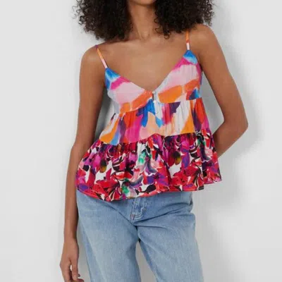 French Connection Isadora Delphine Patched Tiered Top In Vivid In Red