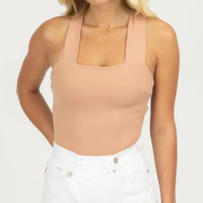 Le Lis Strappy Squareneck Bodysuit In Dusty Peach In Pink