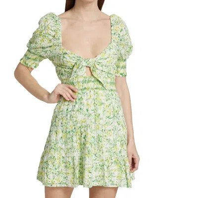 Alice And Olivia Kristie Floral Print Smocked Mini Dress In Yellow