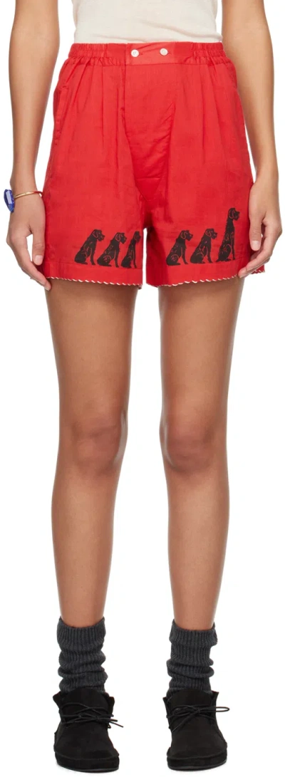 Bode Red Monday Shorts In Blkrd Black Red