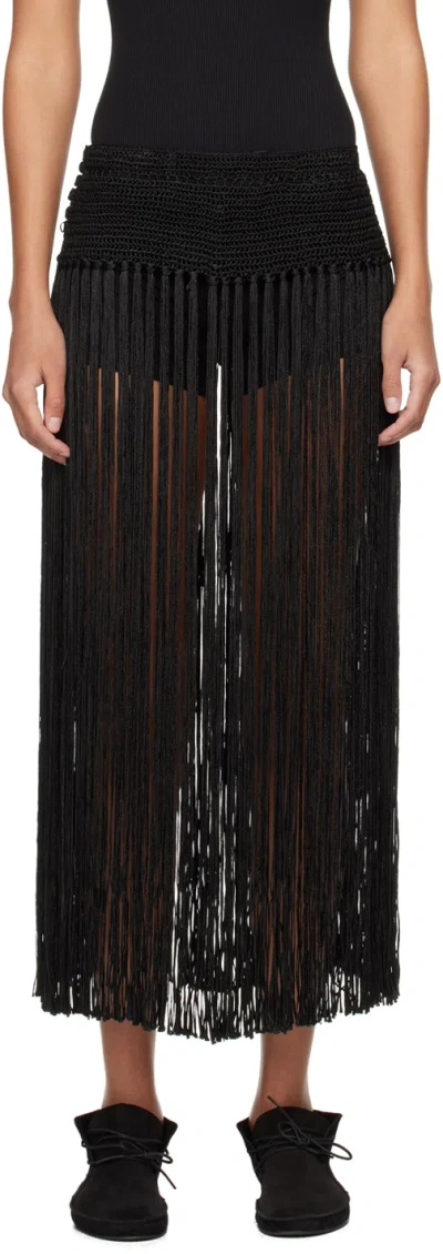 Bode Black Fringe Midi Skirt