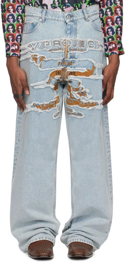 Y/project Blue 'paris' Best' Jeans In Evergreen Ice Blue