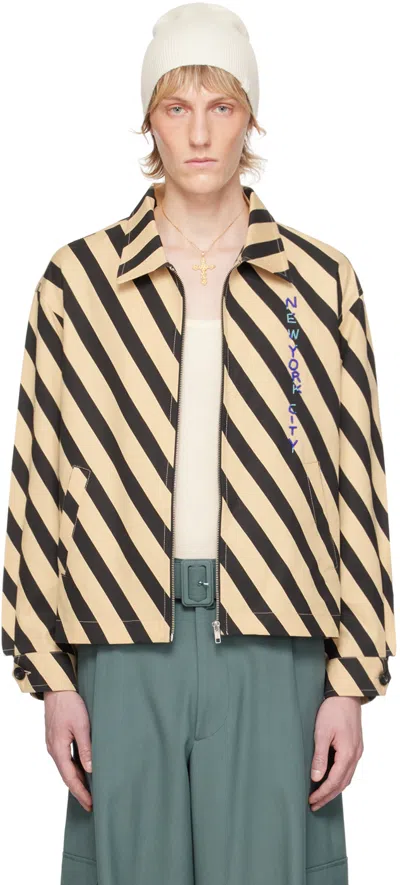 Bode Black & Beige Domino Stripe Jacket In Ecblk