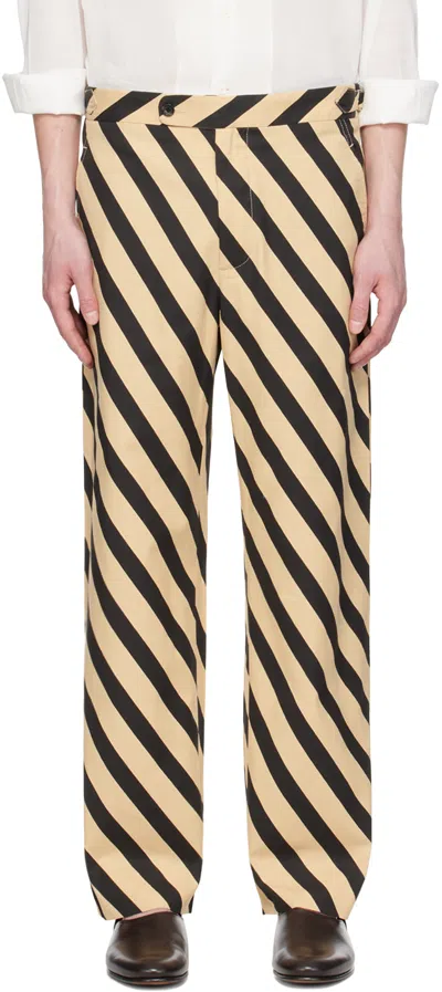 Bode Black & Beige Domino Stripe Trousers In Ecblk