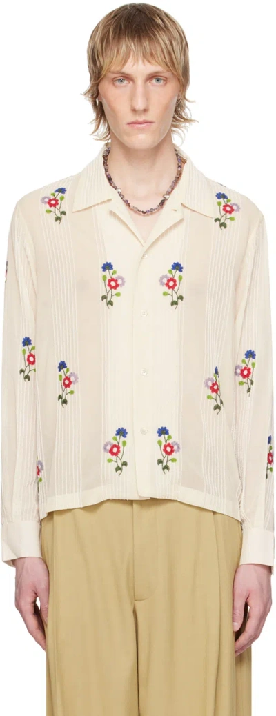 Bode Off-white Beaded Wildflower Shirt In Wtmlt
