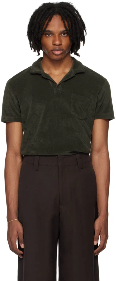 Orlebar Brown Brown Open Placket Polo In Smoked Tea