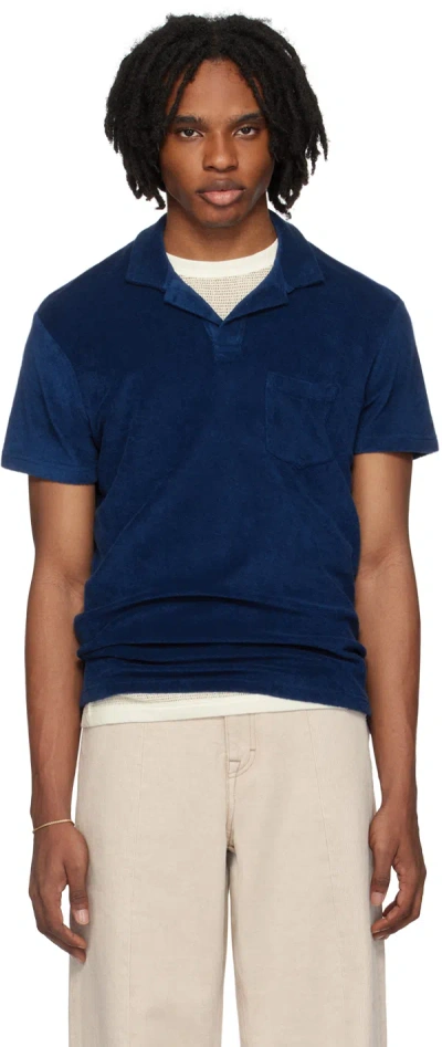 Orlebar Brown Navy Open Placket Polo In Blue Wash