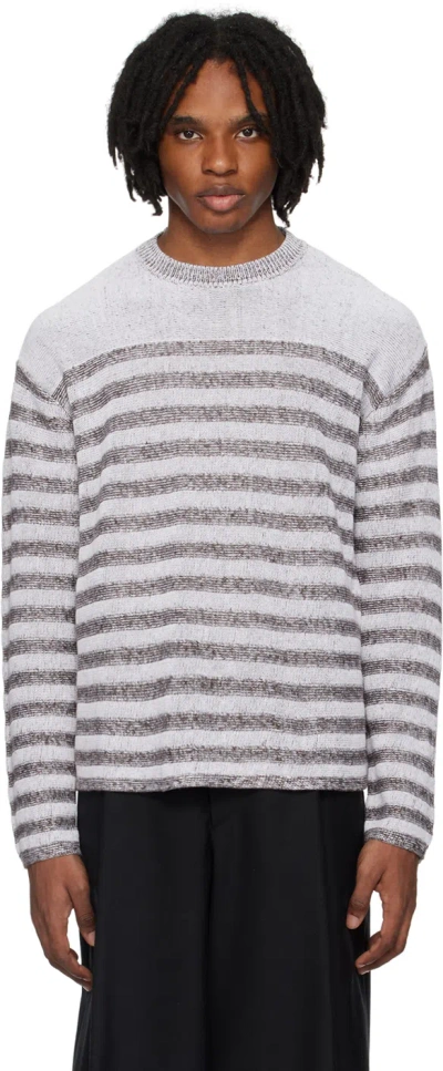 Ferragamo White & Brown Striped Sweater In White/expresso