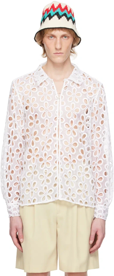 Bode Primrose Lace Cotton Shirt In White