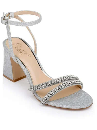 Jewel Badgley Mischka Rosa Womens Faux Leather Ankle Strap In Silver