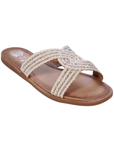 Gc Shoes Janell Womens Embellished Woven Slide Sandals In Gold