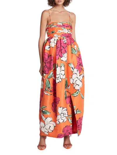 Aje Monument Floral-print Linen-blend Maxi Dress In Vivid Camel