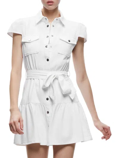 Alice And Olivia Women's Miranda Belted Denim Mini Shirtdress In White