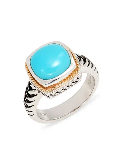 Effy Eny Women's Sterling Silver, 18k Yellow Gold & Turquoise Ring