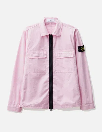 Stone Island Compass-appliqué Ripstop Overshirt In Pink