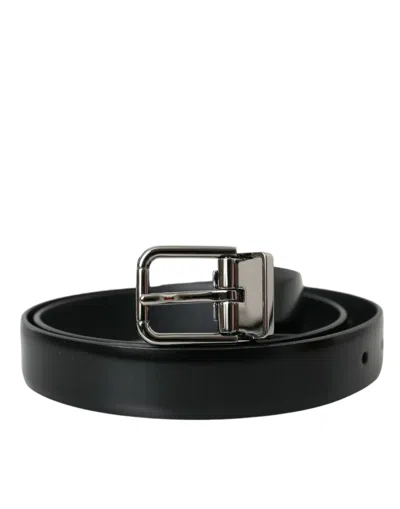 Dolce & Gabbana Black Leather Silver Metal Buckle Belt Men's Men