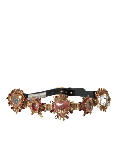 Dolce & Gabbana Gold Brass Sacred Heart Waist Belt In Gold Black