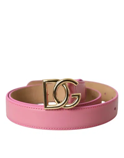 Dolce & Gabbana Pink Leather Gold Logo Metal Buckle Women's Belt