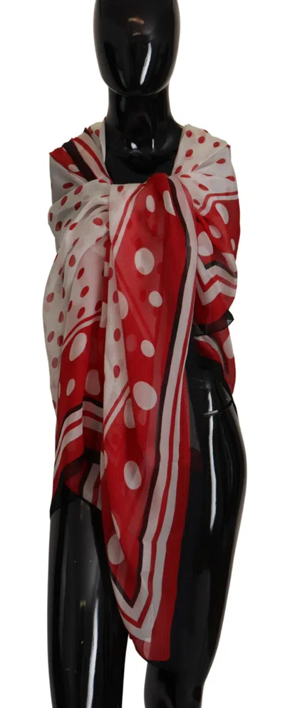 Dolce & Gabbana Polka Dots Elegance Silk Shawl Wrap Scarf In White And Red