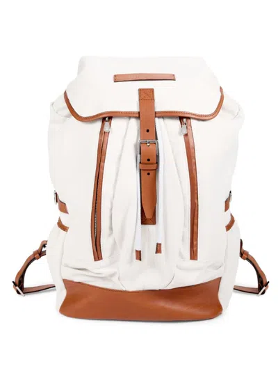 Brunello Cucinelli Leather-trimmed Canvas Backpack In White