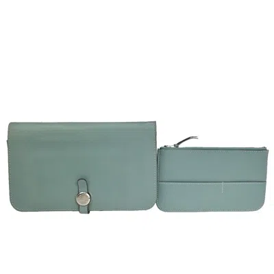 Hermes Hermès Dogon Blue Leather Wallet  () In Green
