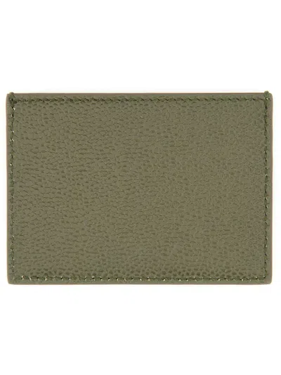 Thom Browne Leather Card Holder In Green