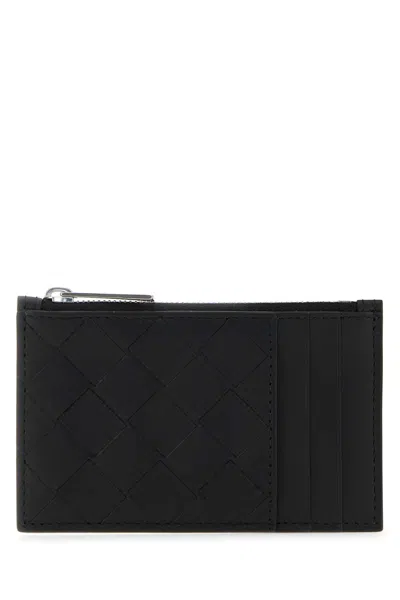 Bottega Veneta Black Leather Card Holder In Blacksilver