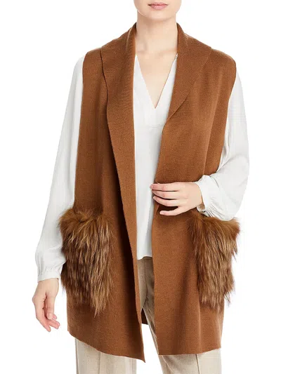Staud Womens Faux Fur Knit Vest In Brown