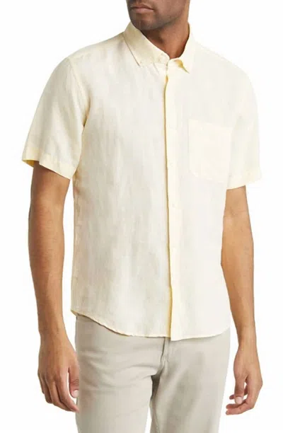Scott Barber Men's Short Sleeve Linen Button Down Shirt In Butter In Yellow