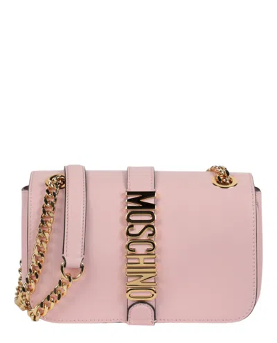 Moschino Logo Belt Leather Crossbody Bag In Pink