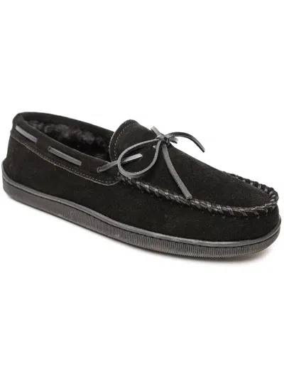 Minnetonka Pile Lined Hardsole Mens Suede Faux Fur Lined Moccasins In Black