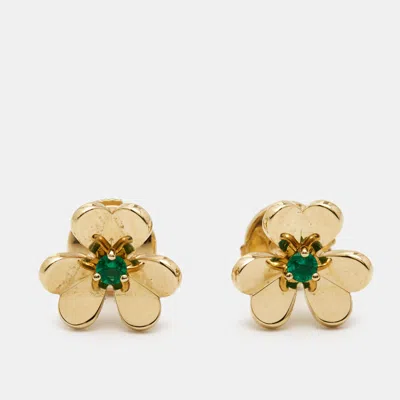 Van Cleef & Arpels Frivole Emerald 18k Gold Earrings In Yellow