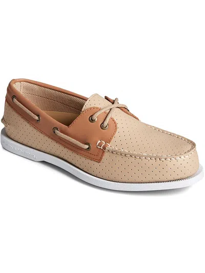 Sperry Resort Mens Faux Leather Perforated Boat Shoes In Beige