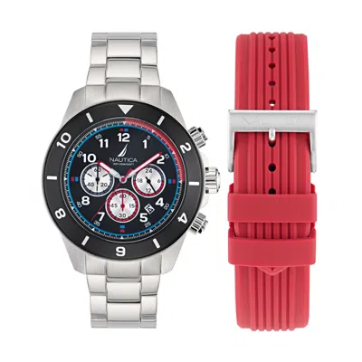 Nautica One Stainless Steel And Silicone Chronograph Watch In Multi