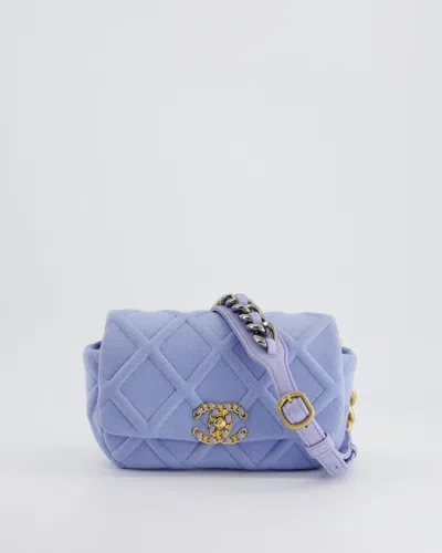 Pre-owned Chanel Quilted Jersey 19 Belt Bag With Gold Silver Mixed Hardware In Blue